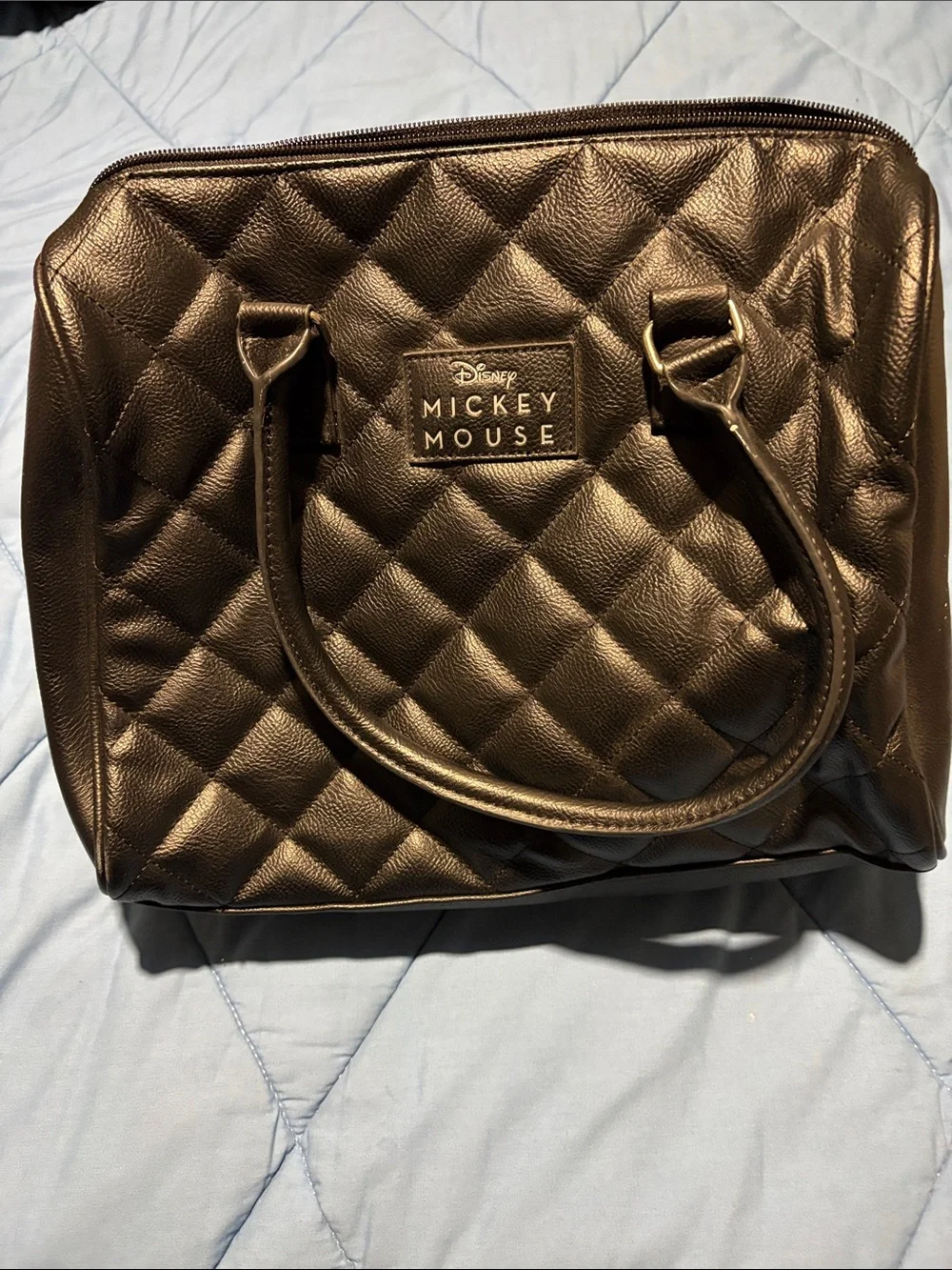 Quilted Black Satchel Handbag with Mickey Charm